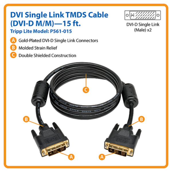 DVI SINGLE LINK CABLE 15FT DIGITAL TMDS MONITOR